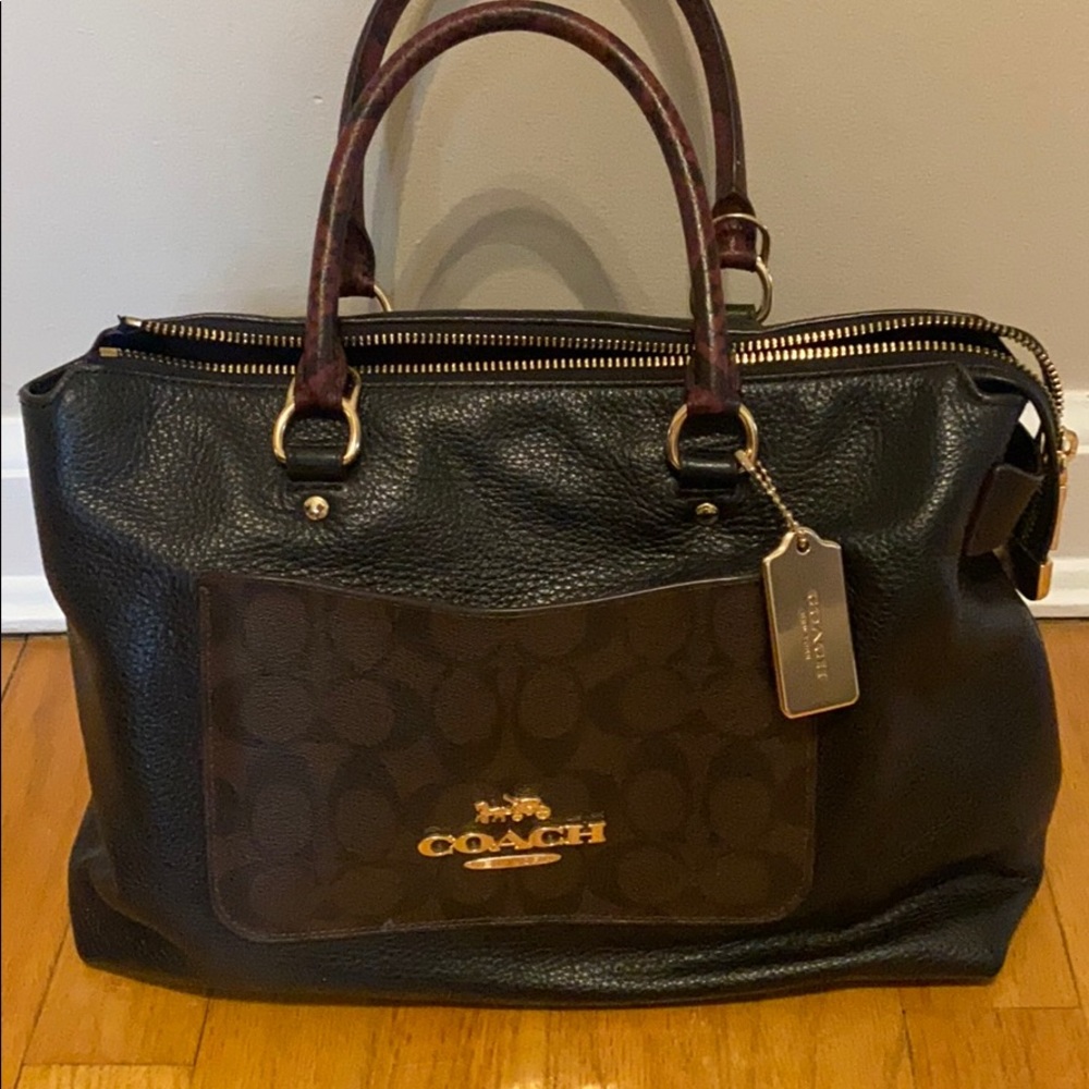 Coach black and signature leather satchel